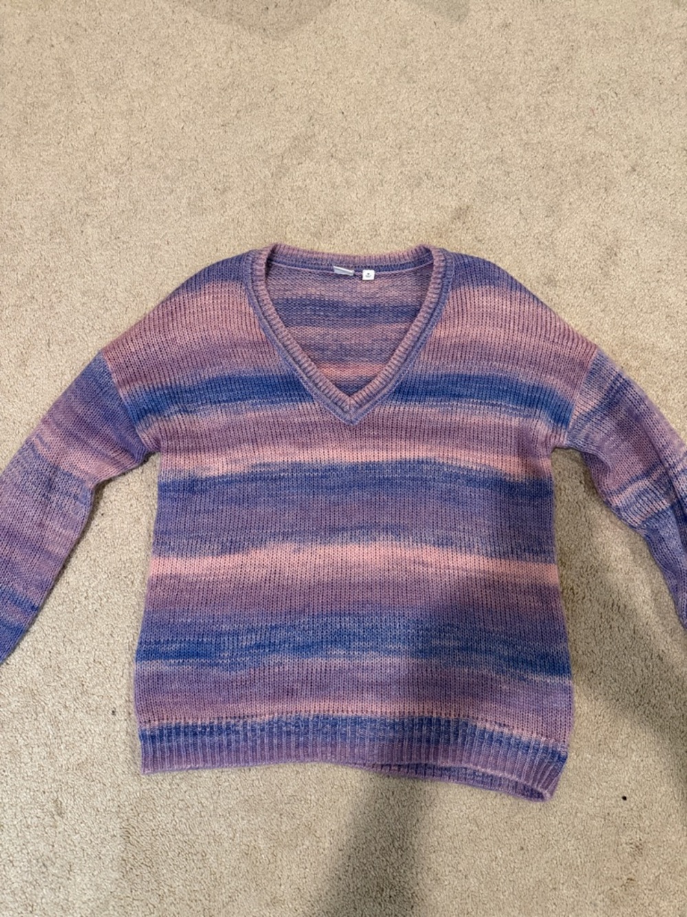 GAP Striped V-Neck Sweater in Purple and Pink